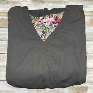 Koi by Kathy Peterson Women's Grey mock wrap scrub Top size 2X adjustable waist